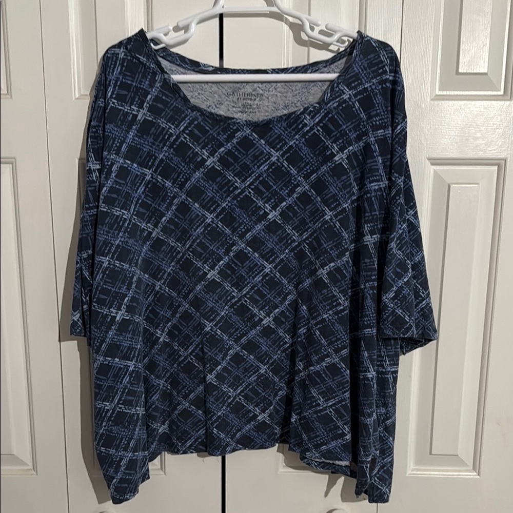 Navy Blue Plaid Women's Top